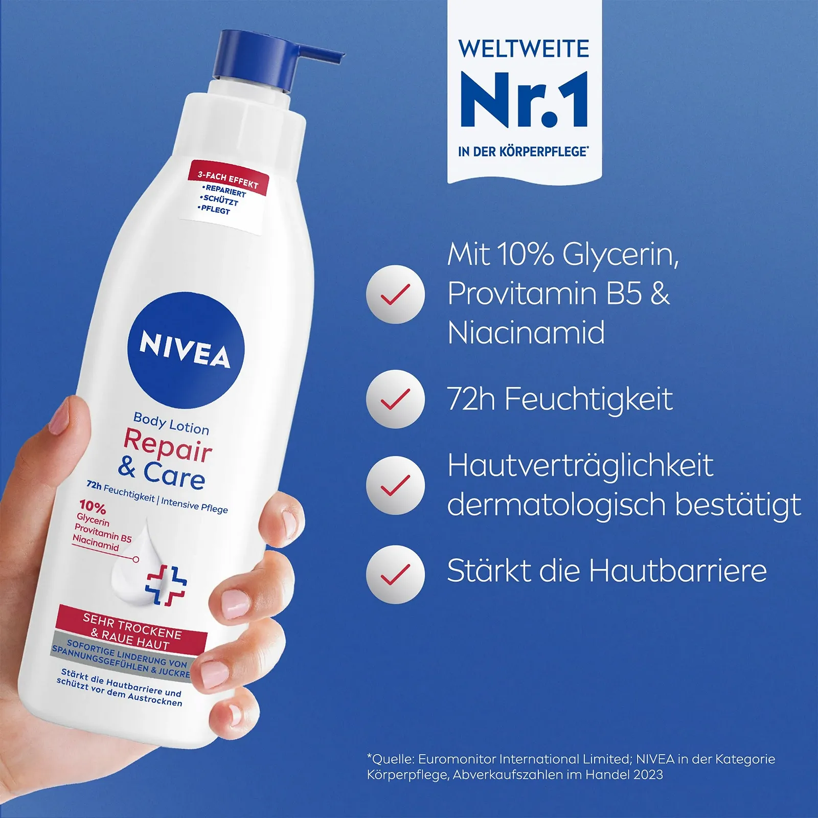 Лосьйон для тіла NIVEA Repair & Care для дуже сухої шкіри з гліцерином, ніацинамідом та провітаміном B5 250 мл, фото №2 Лосьйон для тіла NIVEA Repair & Care для дуже сухої шкіри з гліцерином, ніацинамідом та провітаміном B5 250 мл, фото №2