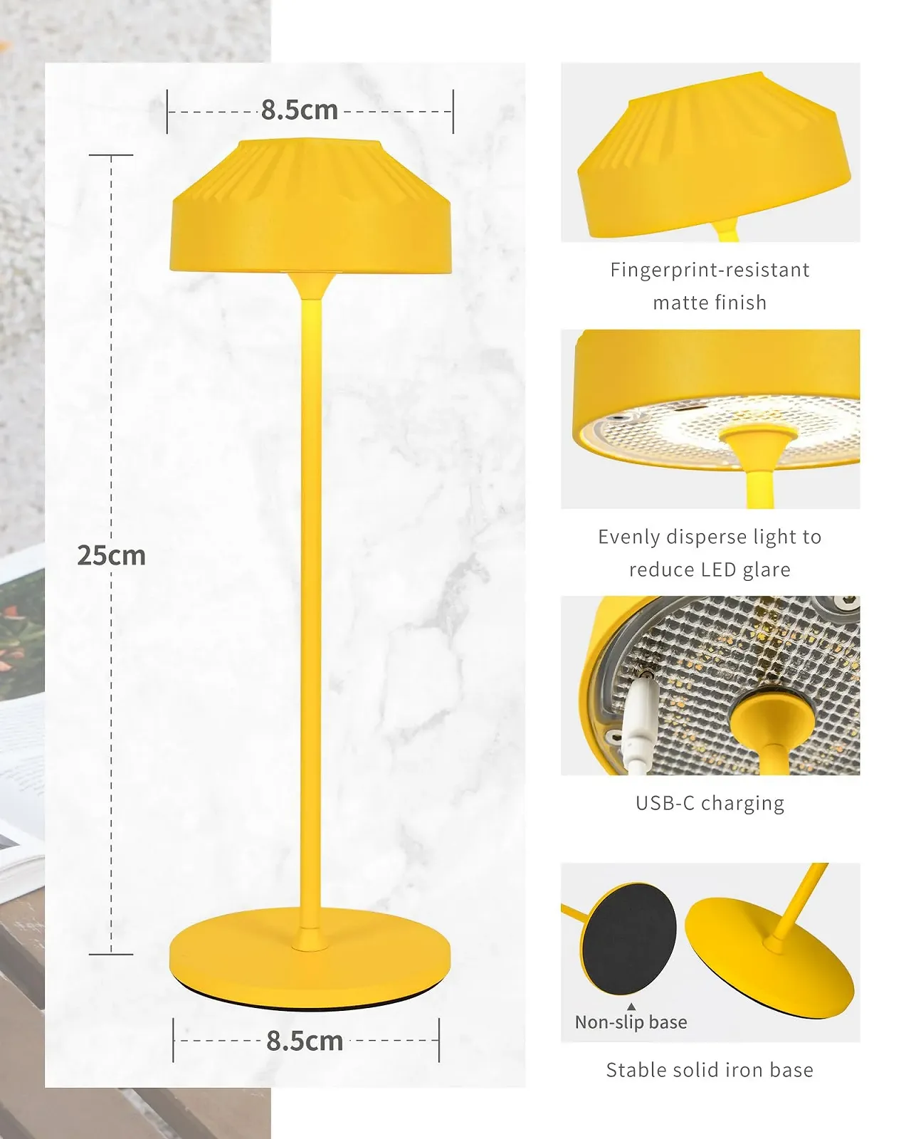 Настільна лампа LuminexDesigns Акумуляторна сенсорна регульована яскравість Жовтий, фото №5