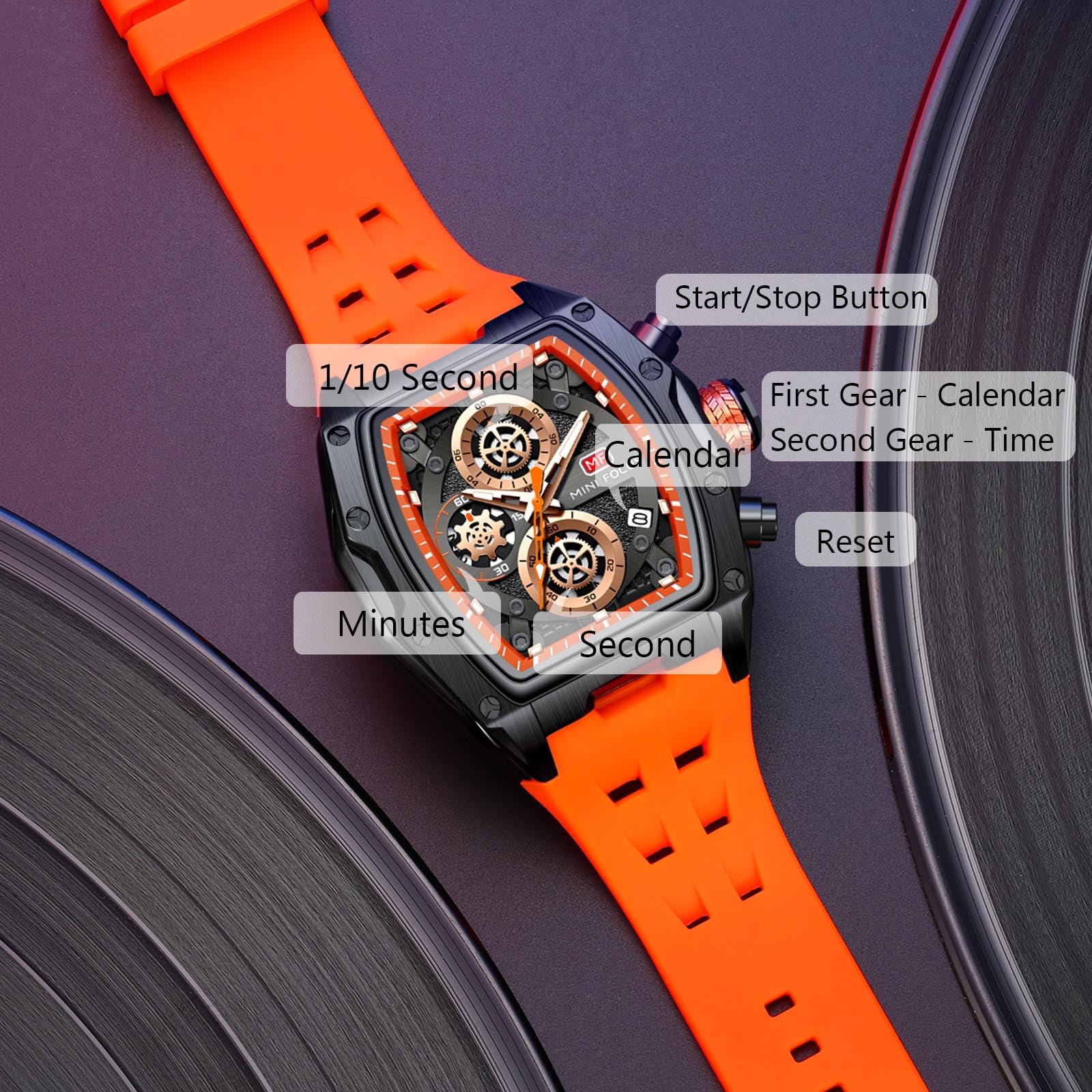 Годинник rorios Tonneau Мода Багатофункціональні Кварцові Панк Хронограф з силіконовим ремінцем Синій, фото №3 Годинник rorios Tonneau Мода Багатофункціональні Кварцові Панк Хронограф з силіконовим ремінцем Синій, фото №3