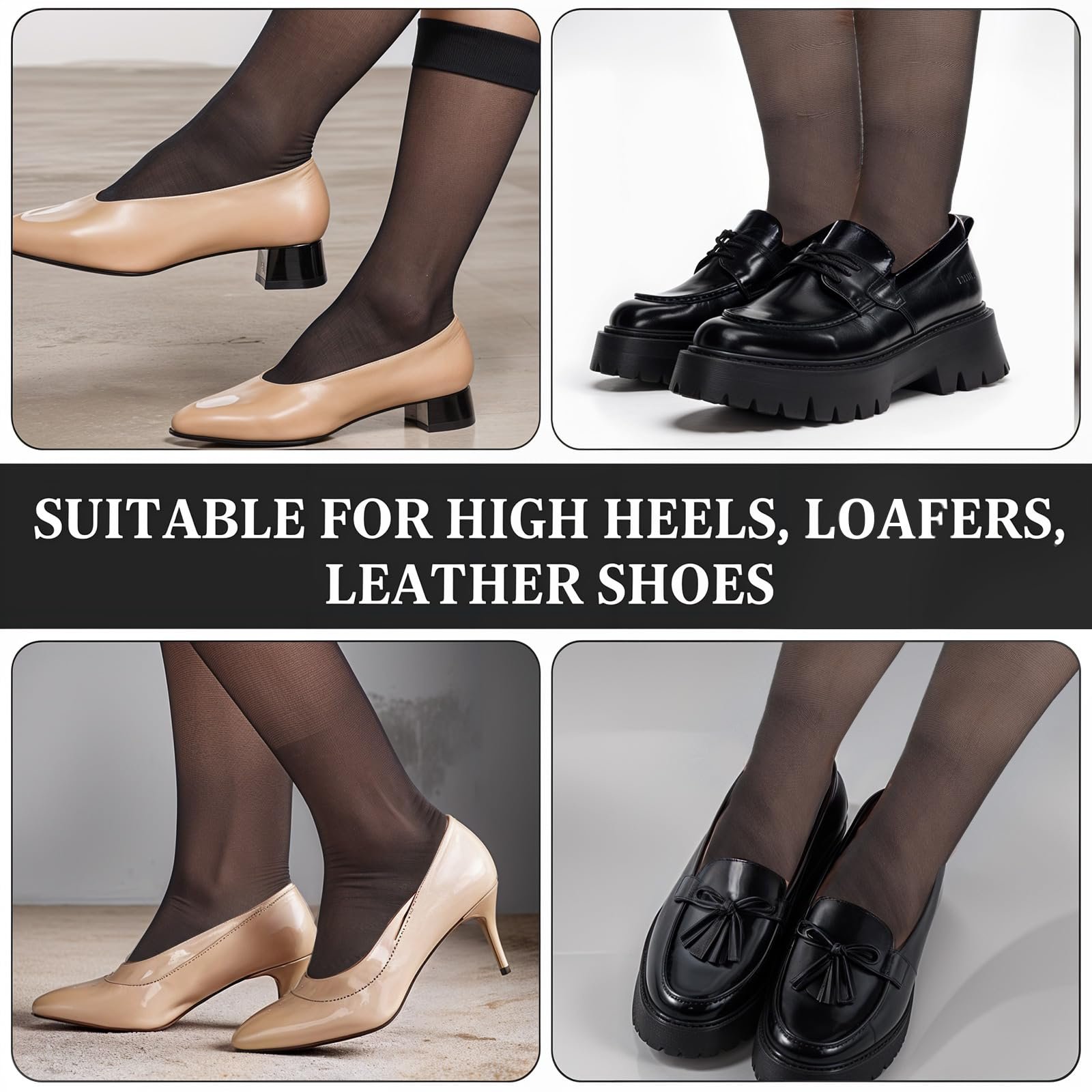 Женские гольфы 6 пар 15 Denier Дышащие нейлоновые гольфы для женщин Большие размеры Прозрачные нейлоновые чулки Тонкие чулки Дышащий удобный пояс Черный и телесный цвет, фото №6