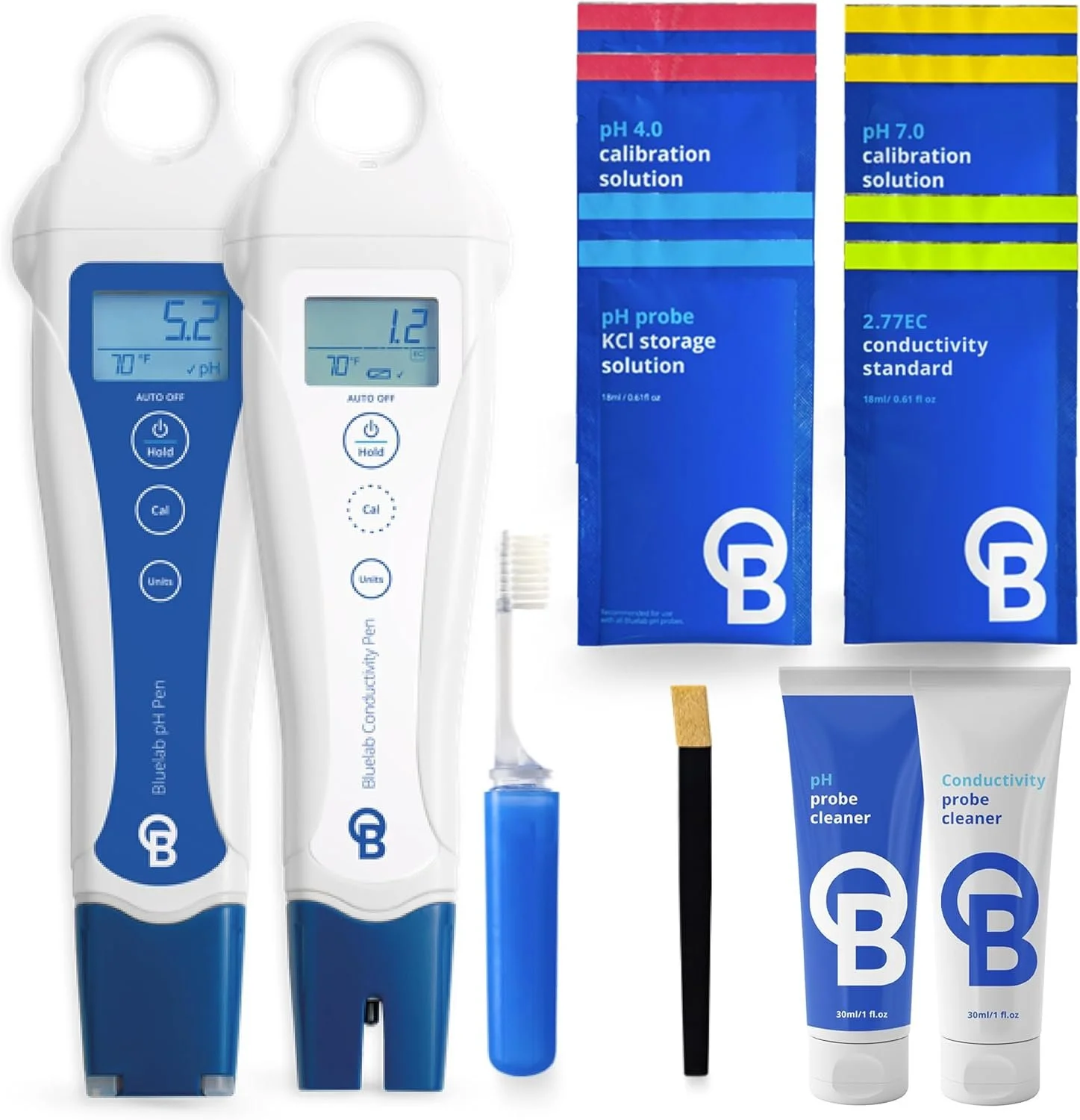 Портативний стартовий набір вимірюваннь характеристик води Bluelab pH & EC Pen Starter Kit / pH, EC та температури / / Водонепроникний корпус / Для гідропоніки / Білий-Синій, фото №1