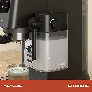 Рожковая кофеварка GRUNDIG KSM 5330 со встроенным контейнером для молока, мощность 1628 Вт, давление насоса 15 бар, двойной дозатор, цветной сенсорный дисплей, BrewSense, CreamyPro, Dark Inox/Black synthetic.ua - Фото 1
