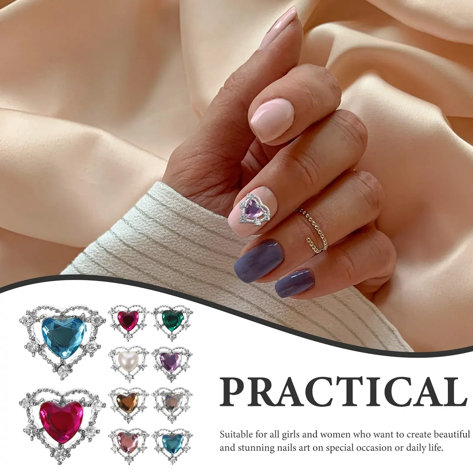 Прикраса для нігтів Серце FRCOLOR 30шт Стрази, різнокольорові блискітки, фото №4