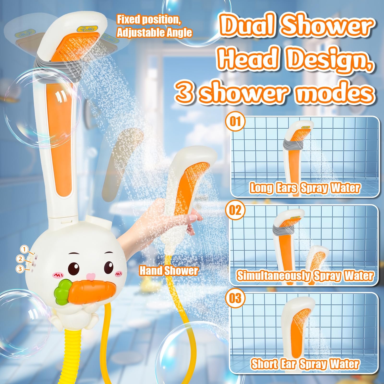 Іграшка для ванни Зайчик з 2 лійками для душу та акумуляторною батареєю, 3 режими розпилення, фото №2