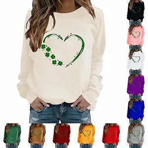 Женский Свитшот Хлопок Мода Длинный День Святого Патрика Принт Сердца 2025 Loungewear Круглый вырез Длинный рукав - Фото 1