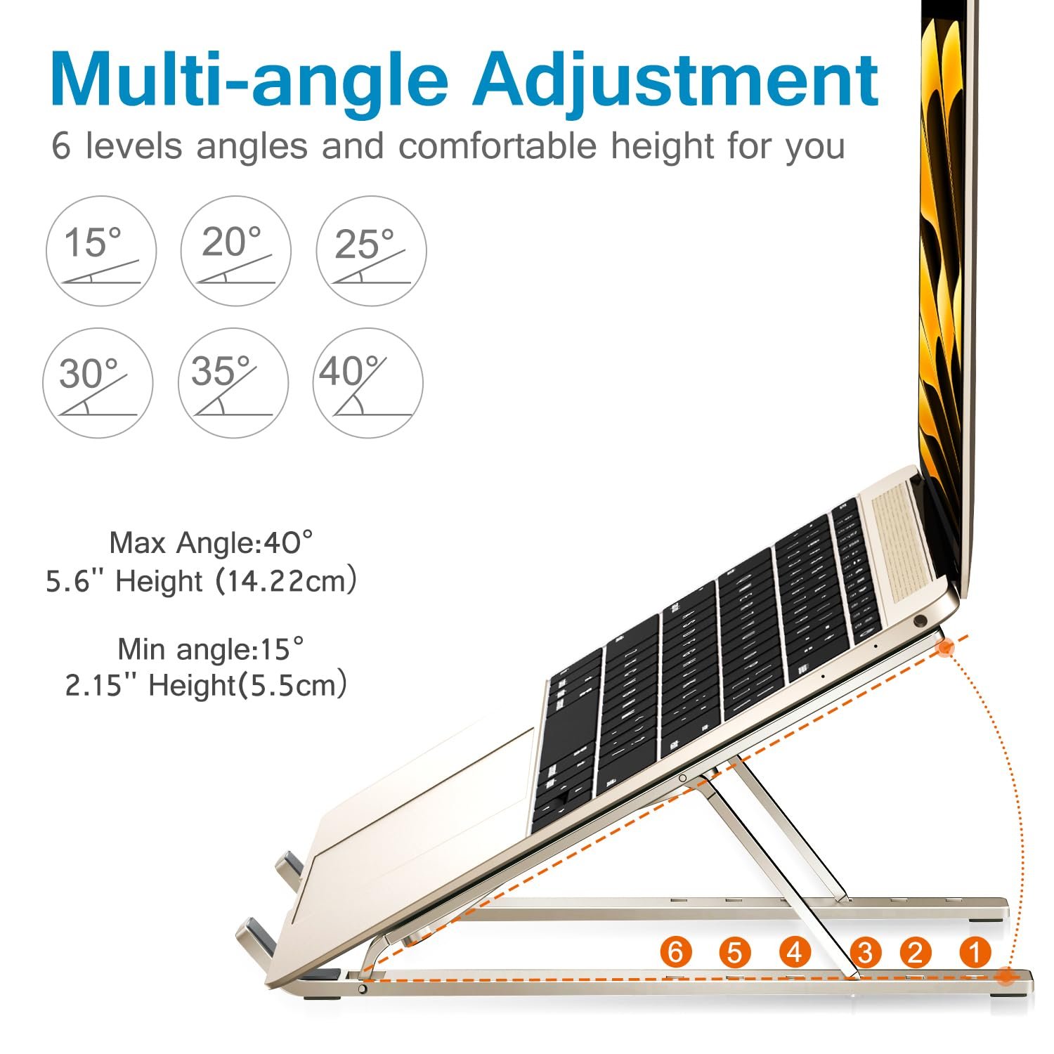 Подставка для ноутбука ivoler, 6 уровней регулировки высоты, складная алюминиевая подставка, портативная вентилируемая подставка для ноутбука, совместимая с ноутбуками/планшетами 10-15.6 дюймов - Polar Star, фото №4