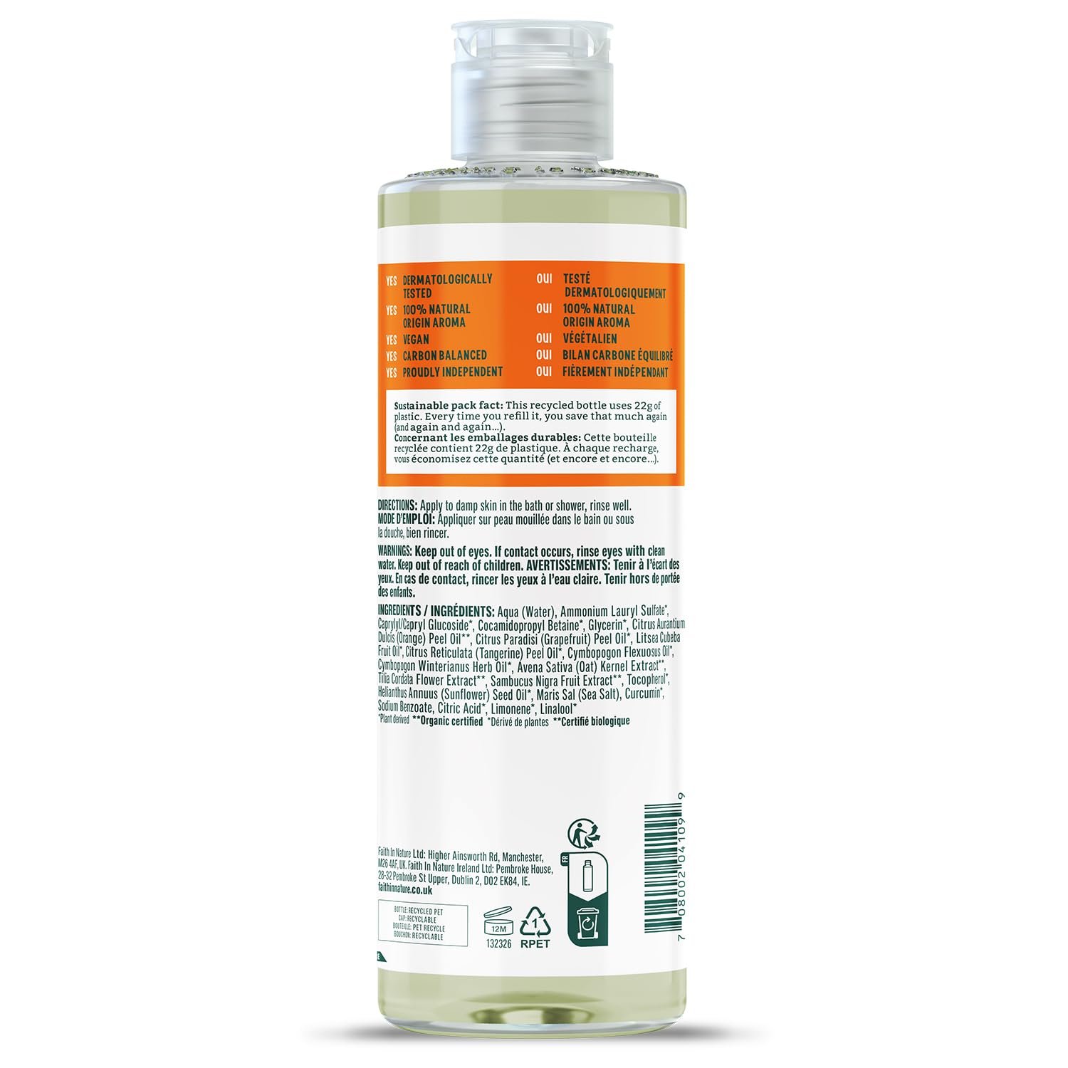 Гель для душу Faith In Nature Natural Grapefruit & Orange Бадьорий Веганський Без SLS та парабенів 400 мл, фото №2