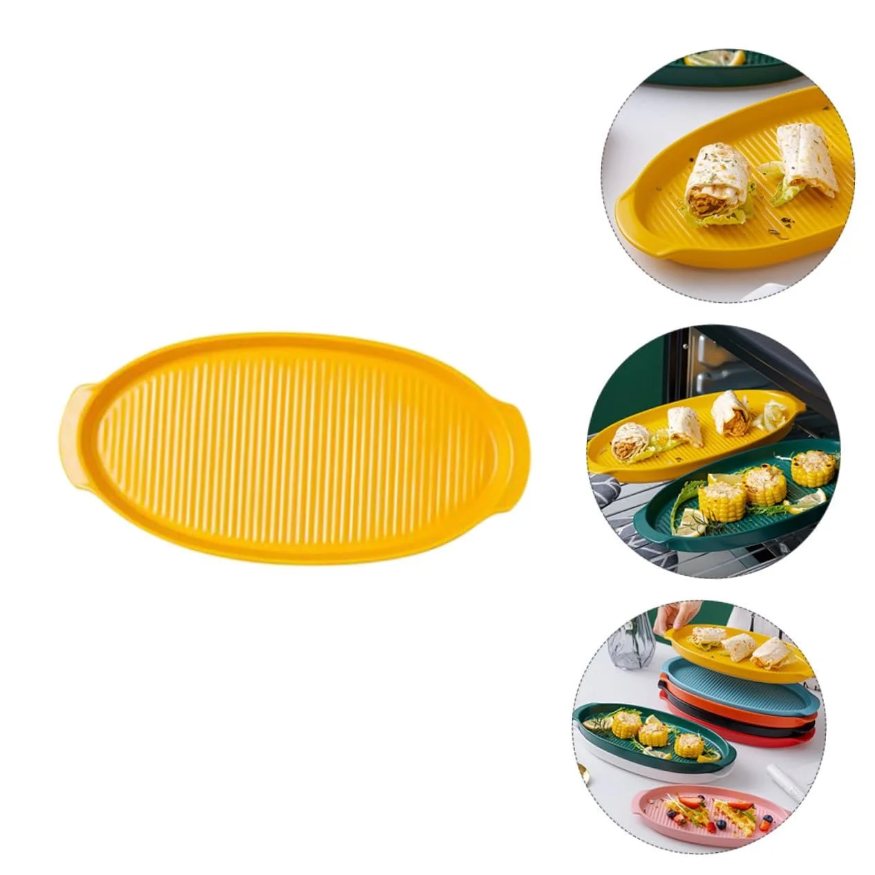 Форма для запікання керамічна овальна з ручками жовта маленька, фото №4