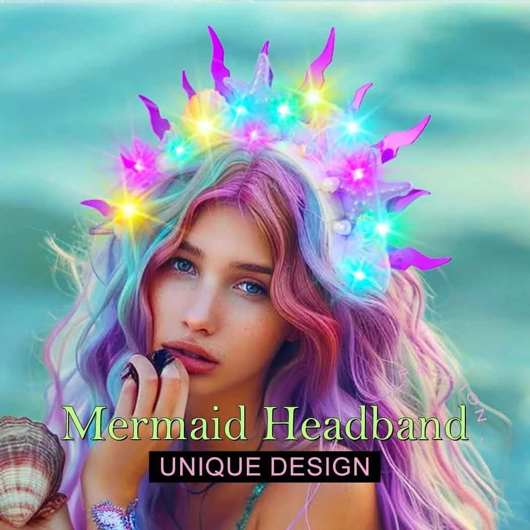 Обруч для волосся Морська зірка, фіолетовий, мушля, LED, фото №7