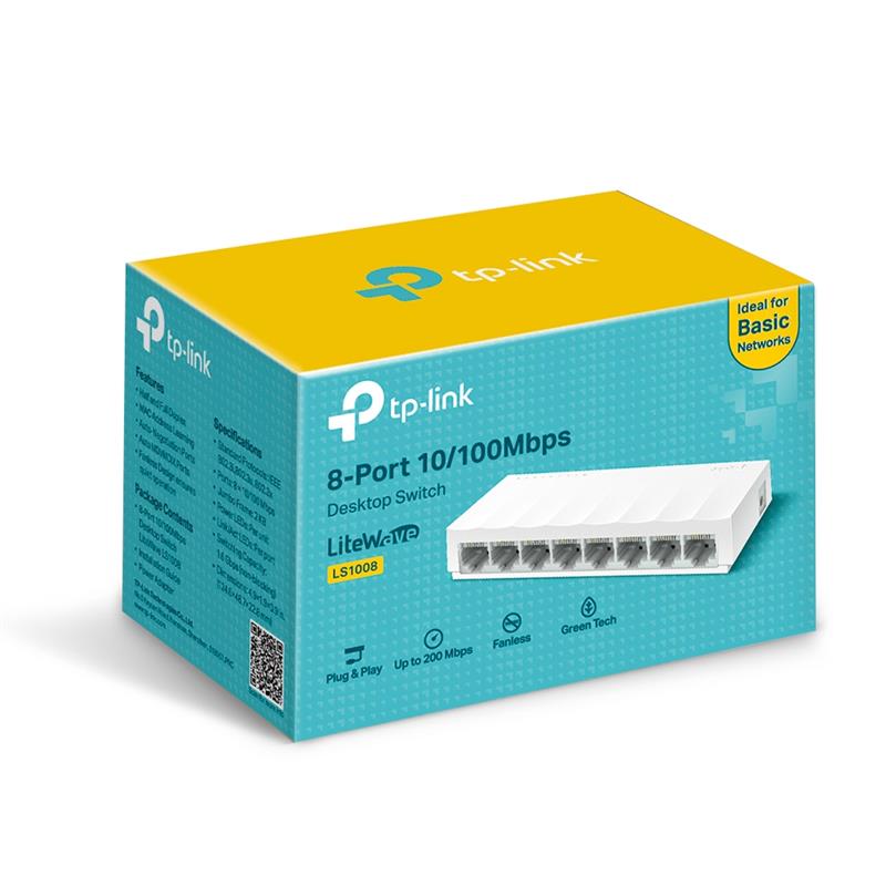 Коммутатор TP-Link LS1008 8хFE пластиковий, фото №3