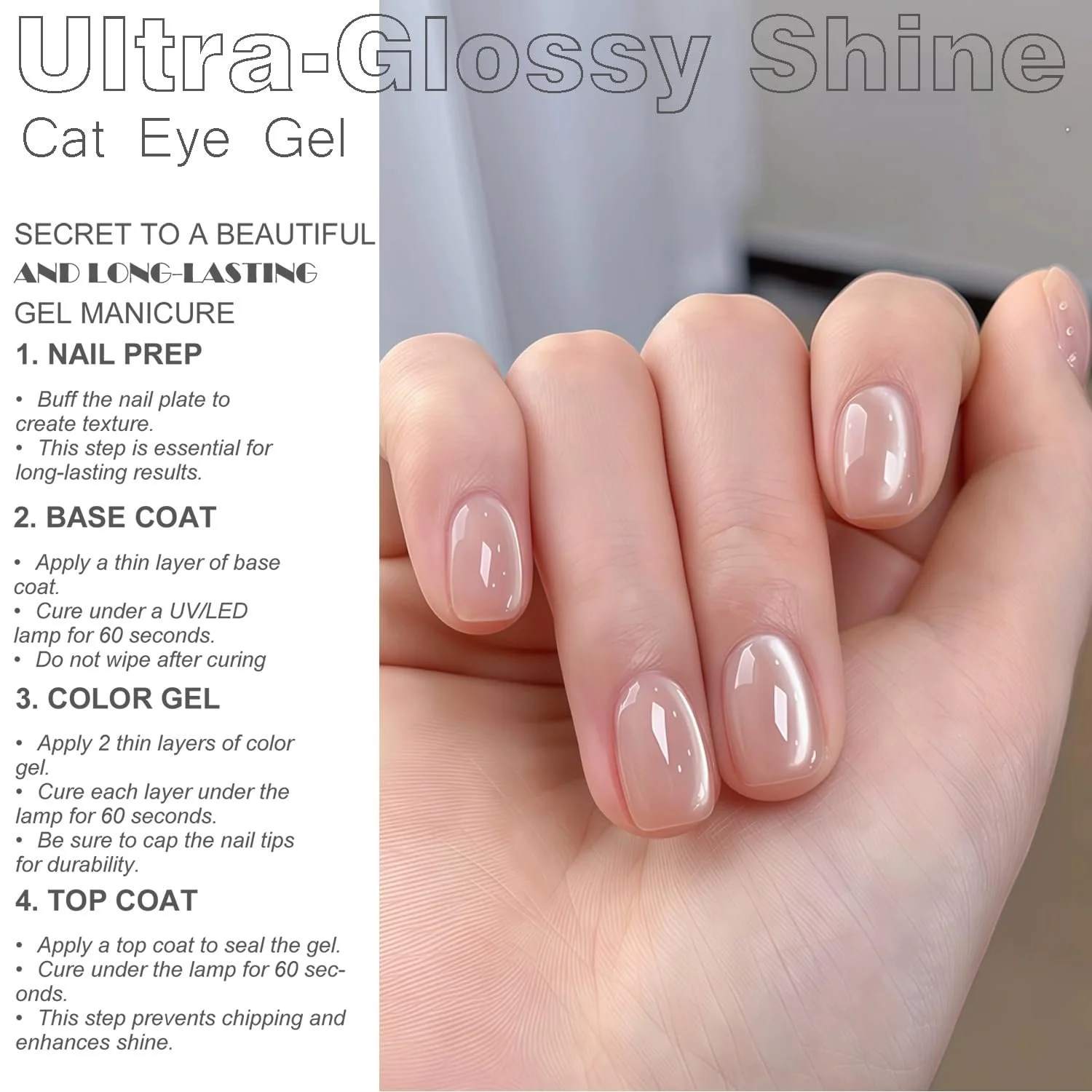 Гель-лак Vishine Glassy Cat Eye, 16 мл, голографічний гель-лак Nude Glitter з магнітом, напівпрозорий тілесний #415, фото №3