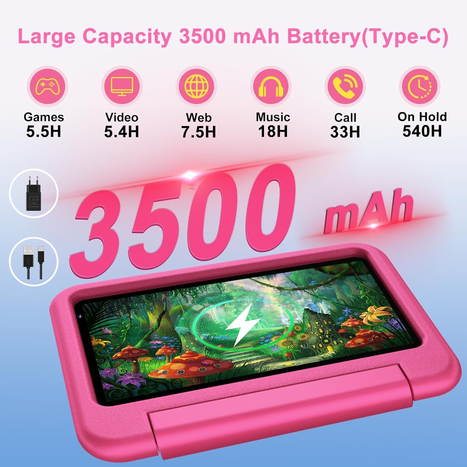 Планшет 7" DEERTIME E10 4+6/64Gb 8 ядер Android 14 3500 mAh Рожевий, фото №3