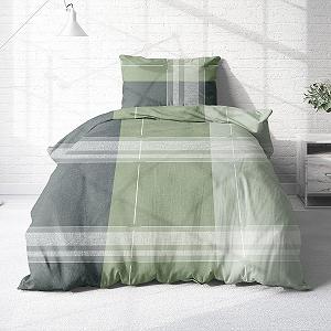 Комплект постільної білизни Träumschön Фланель, 2 предмети, 135 x 200 см + 80 x 80 см - М'яка зимова постільна білизна в клітинку, зелено-сіра - Дихаюча, тепла та приємна для шкіри - 100% бавовна - Фото 1