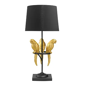 Настольная лампа Riess Ambiente Wildlife Скульптуры попугаев Мраморное основание 75 см Черная Золотая - Фото 1