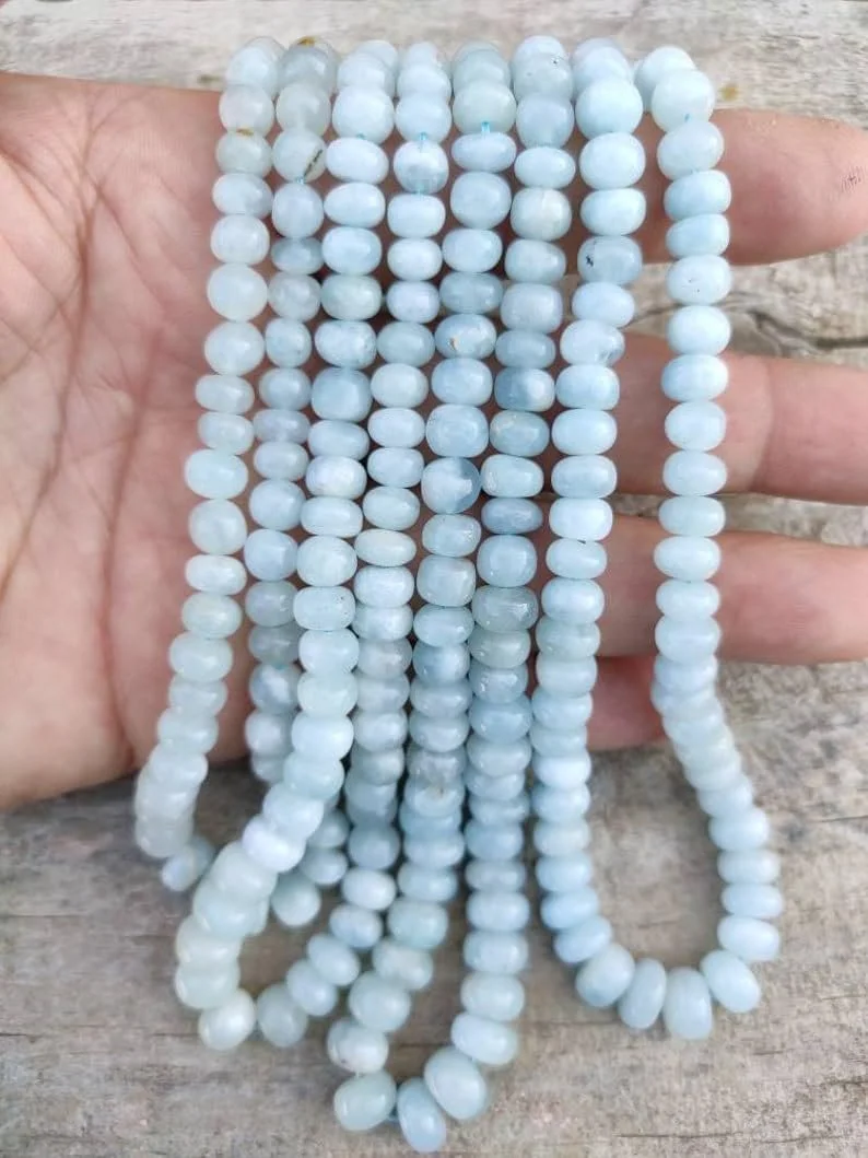 Бусины Аквамарин натуральный рондель гладкий 5-8.5 мм, нить длиной 33 см бусины из драгоценных камней для ожерелья, браслета, фото №3