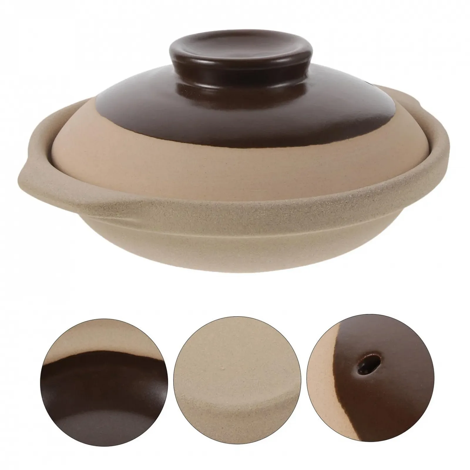 Кастрюля-жаровня POPETPOP Керамическая Термостойкая Кислотостойкая и щелочестойкая С крышкой и двойными ручками для газовых и керамических плит, фото №4