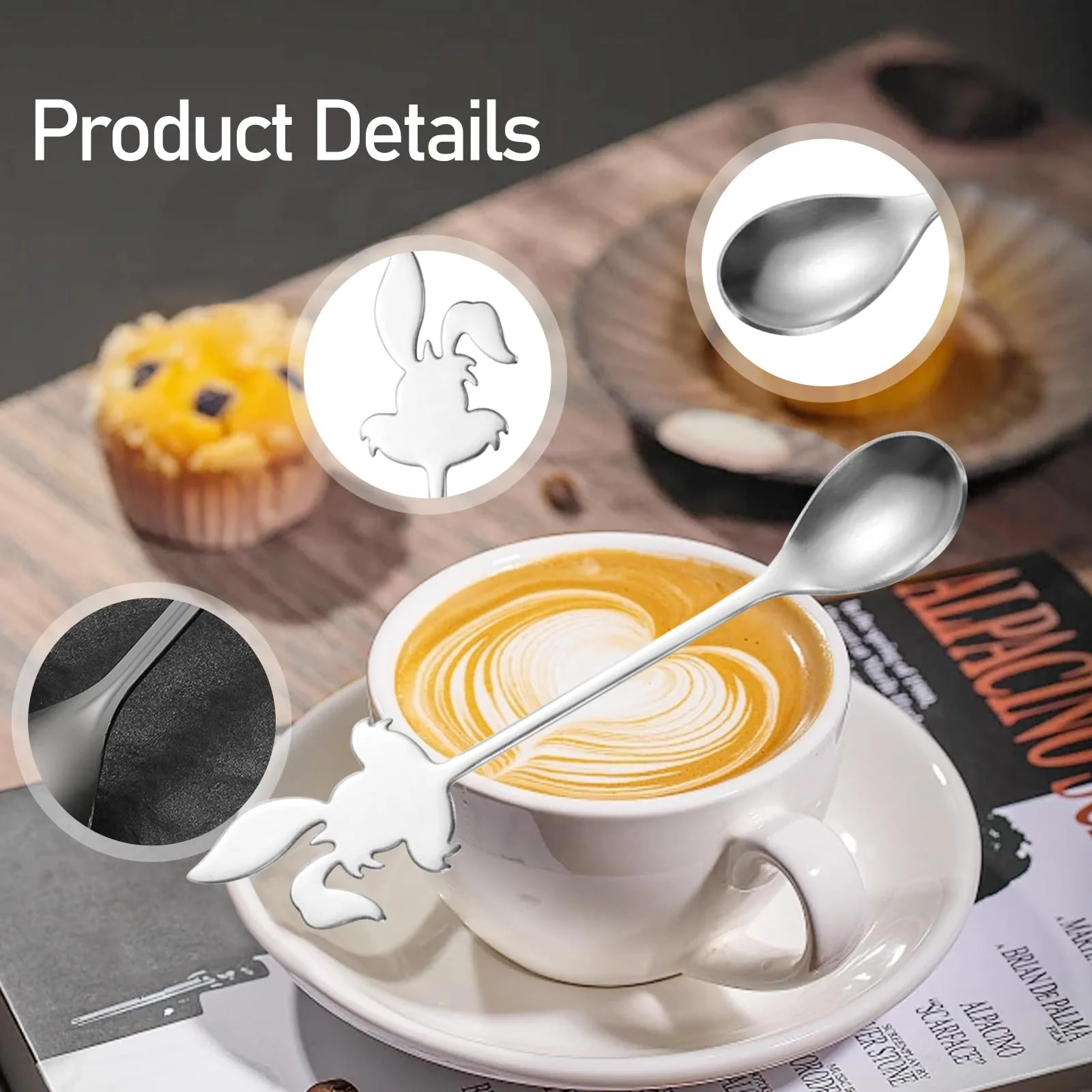 Ложка десертная Мультяшная Милая, Ложка для мороженого, Ложка для эспрессо, Подходит для домашнего использования, Отелей, Свадеб, Вечеринок (Серебряная) (Ложка Кролик), фото №6