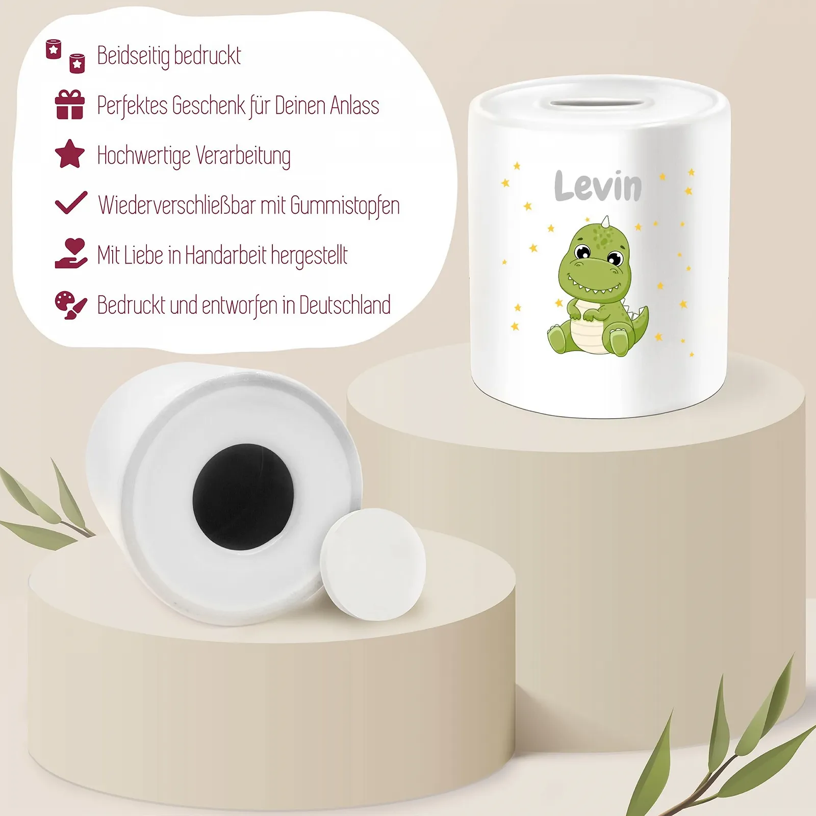 Скарбничка Динозавр Керамічна Біла Персоналізована, фото №4