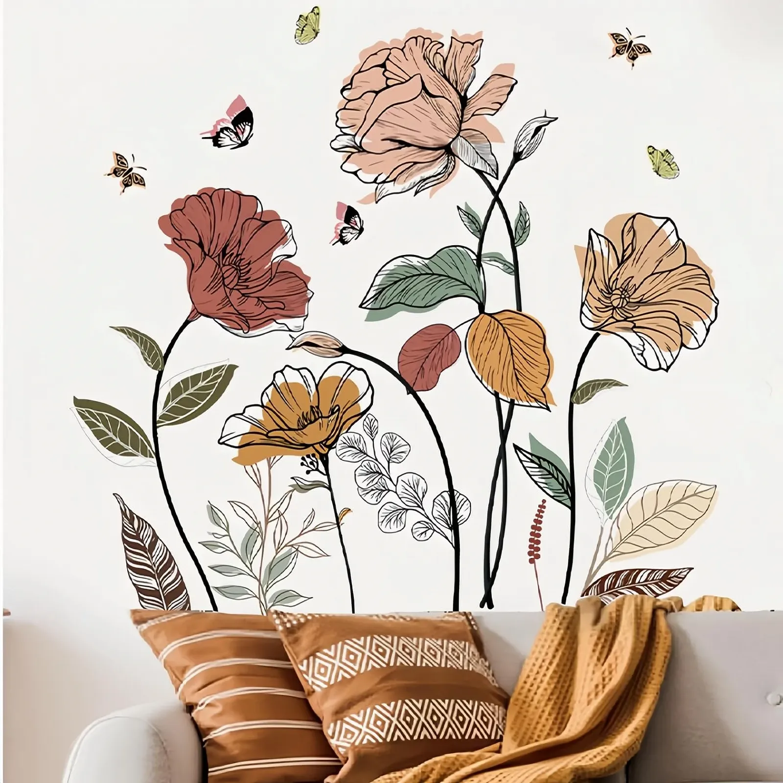 Наклейки на стіну Boho Flowers Wildflowers Garden Floral Grass, фото №1