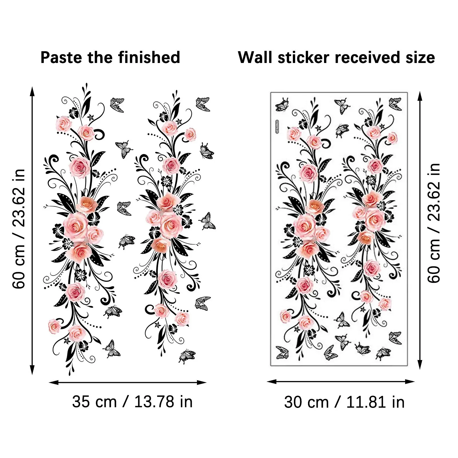 Наклейка на стену Black Flowers Rose Butterfly 60 x 15 см 2 шт., фото №2
