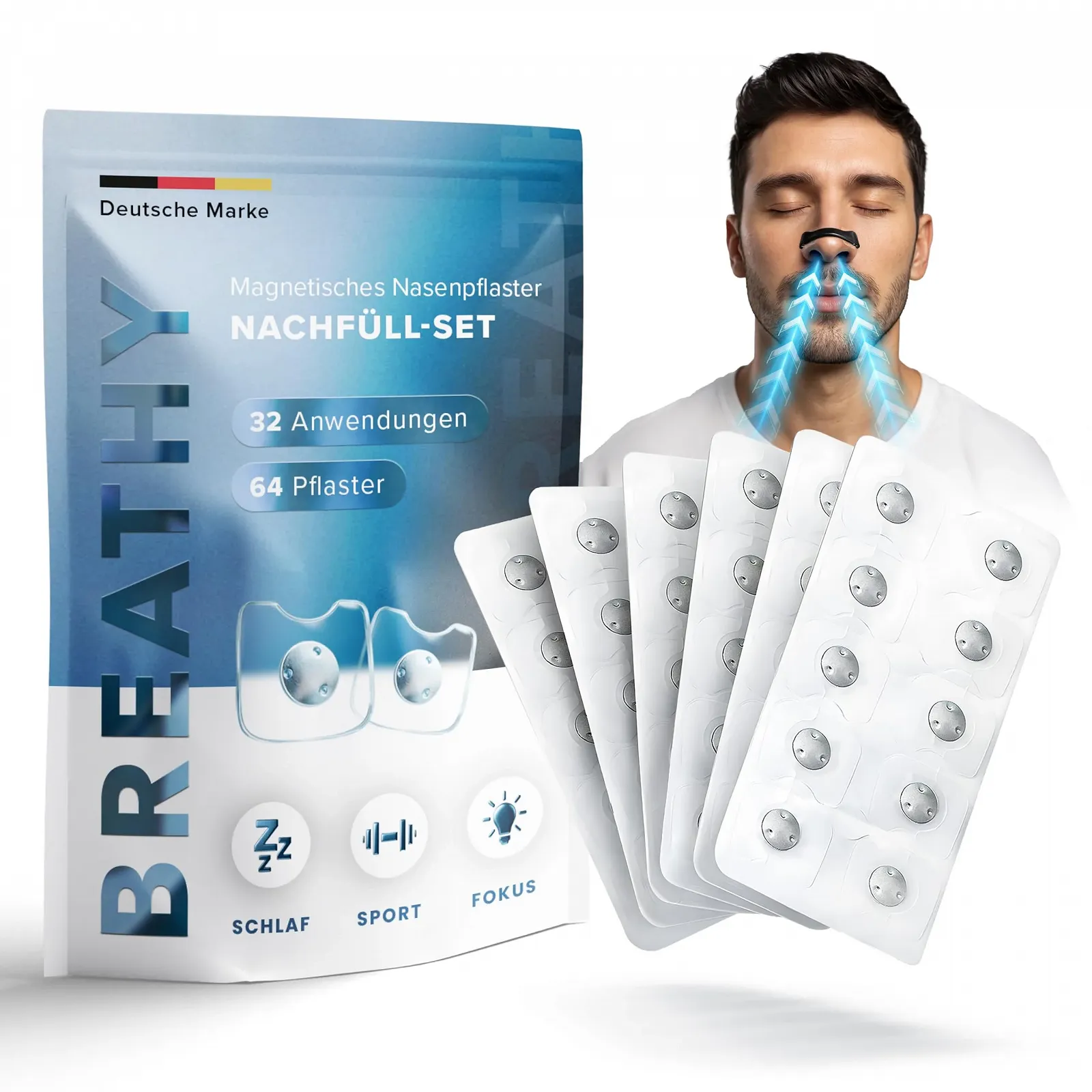 Пластирі для носа Magnetic, змінний блок (32 шт.) Магнітні проти хропіння Міцний клей Для вільного дихання, фото №1