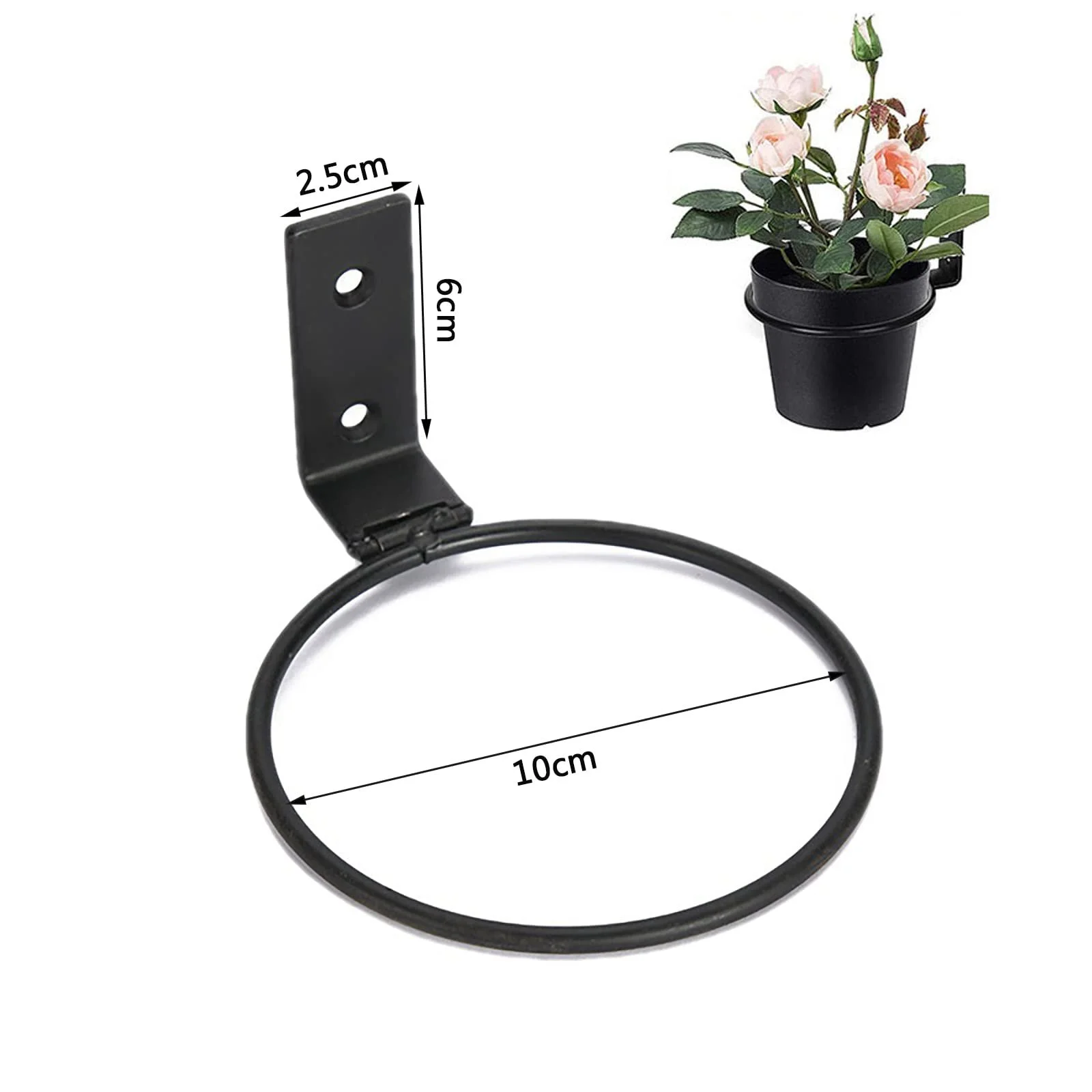 Держатель для цветочных горшков набор 2 шт. настенный кольцевой 10 см (4 дюйма) металлический Черный, фото №4