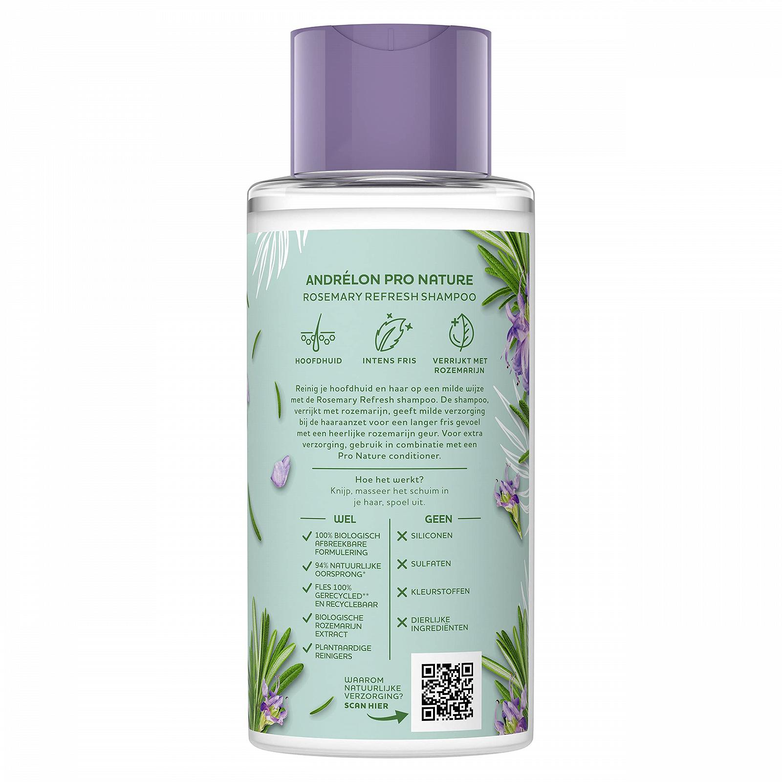 Шампунь Andrélon Pro Nature Rosemary Refresh для делікатного очищення шкіри голови та волосся - 400 мл, фото №3