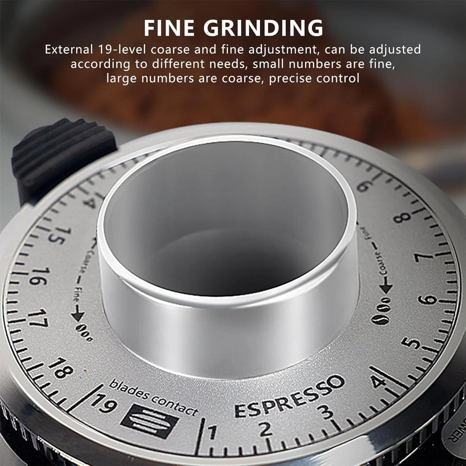 Кофемолка Premium design 60 мм Плоские жернова из нержавеющей стали 19+ настроек 500 мл Черный, фото №4 Кофемолка Premium design 60 мм Плоские жернова из нержавеющей стали 19+ настроек 500 мл Черный, фото №4