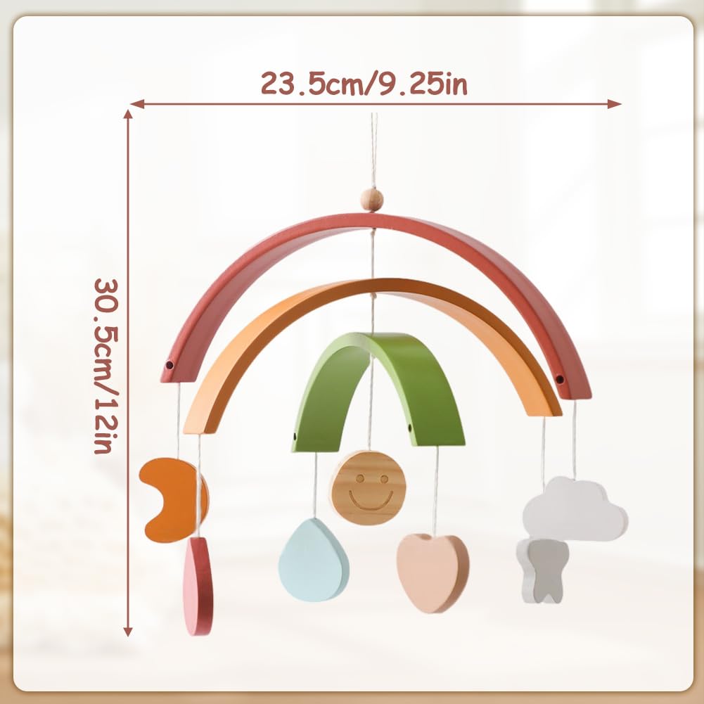 Мобиль Baby Wind Chime Детская Кровать, Радужные Облака Звезды Подвесной Колокольчик Деревянный Кулон, фото №3
