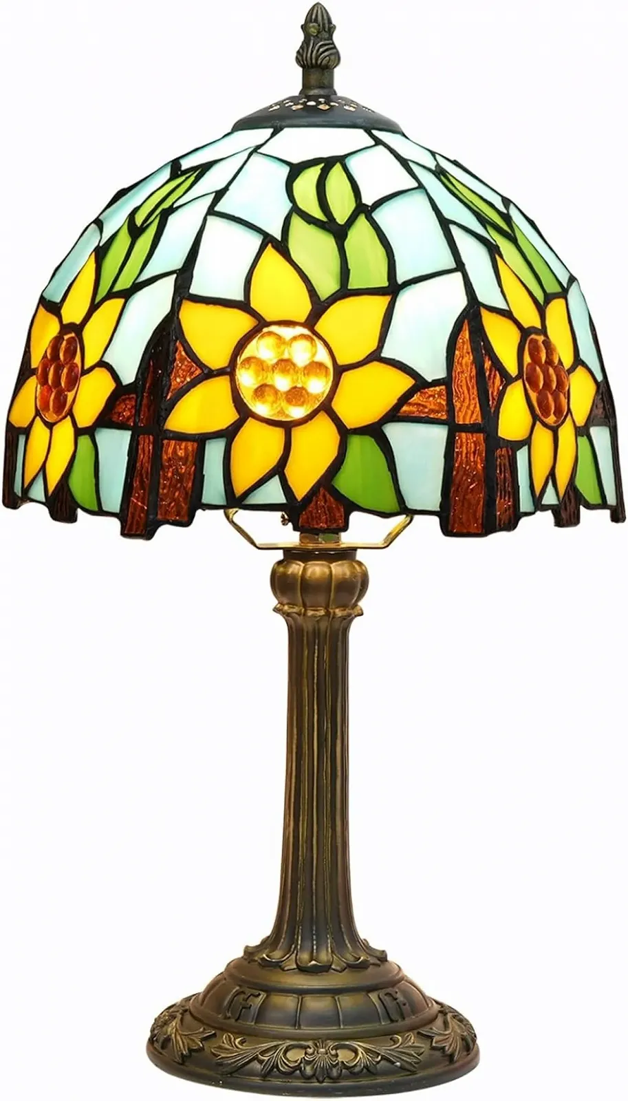 Настільна лампа Tiffany 20 см Вітражне скло Соняшник E27, фото №5
