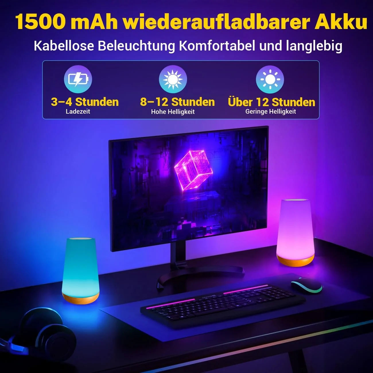Нічник настільний Touch Dimmable LED 13 RGB Colours Remote Control & Timing Function Rechargeable, фото №7