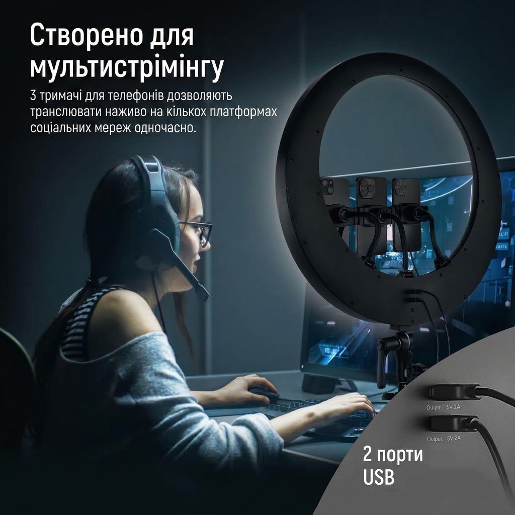 Кільцева LED-лампа Neewer RP18H зі штативом (48 см / 19") Чорний, фото №4
