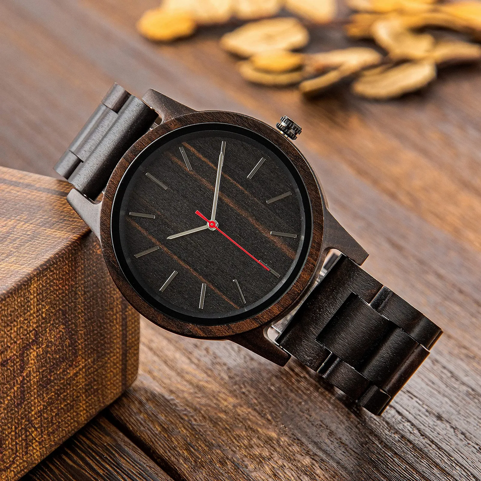 Дерев'яний Годинник LMWOOD Кварцовий Аналоговий Наручний Годинник з Гравіюванням, Сандалове Дерево, фото №2