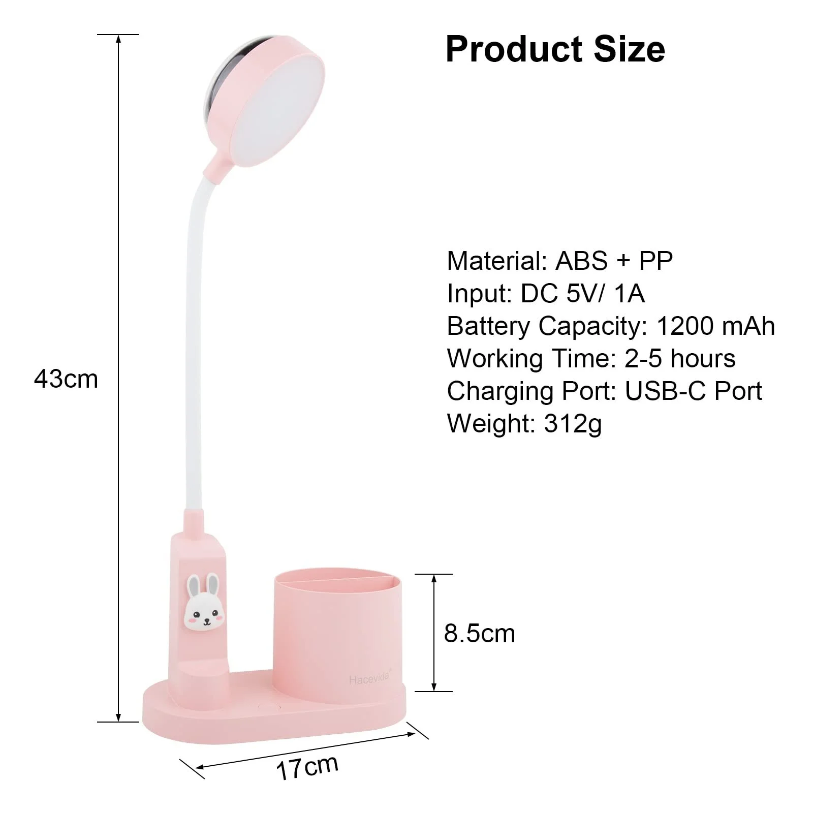 Настільна лампа дитяча LED автоматична зміна кольору тримач для ручок 2000 мАг димована рожева, фото №7