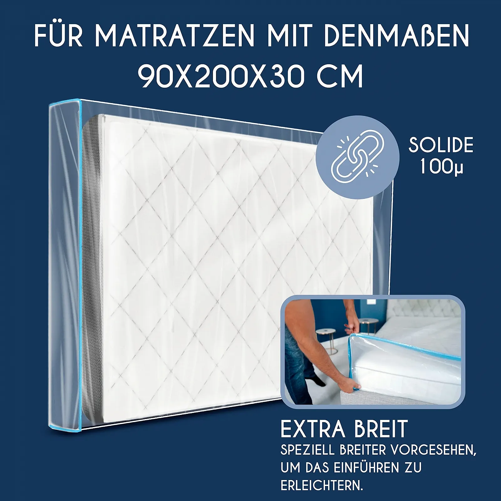 Чехол для матраса для переезда Dreamzie 90 x 200 см - на молнии, многоразовый пластик, фото №2