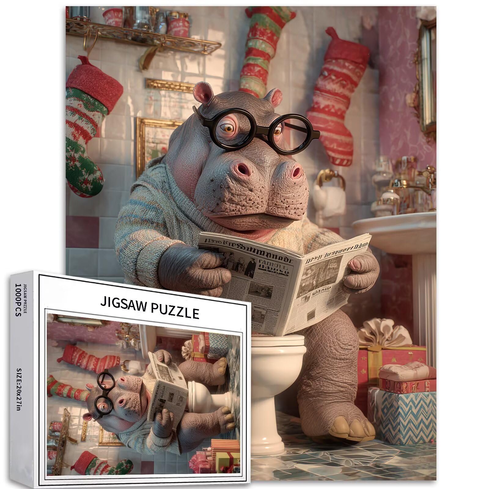 Пазл Бегемот с газетой в туалете 1000 элементов 50 x 70 см, фото №1 Пазл Бегемот с газетой в туалете 1000 элементов 50 x 70 см, фото №1