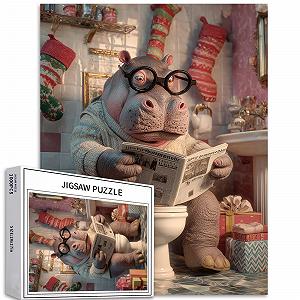 Пазл Бегемот с газетой в туалете 1000 элементов 50 x 70 см - Фото 1