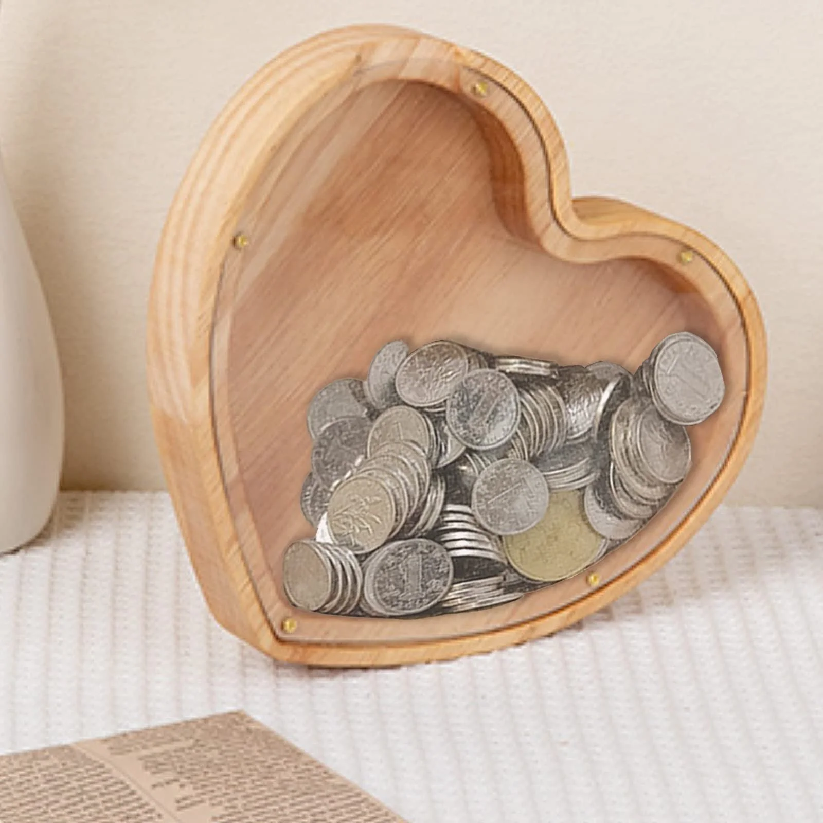 Скарбничка дерев'яна у формі серця з прозорим вікном, фото №5
