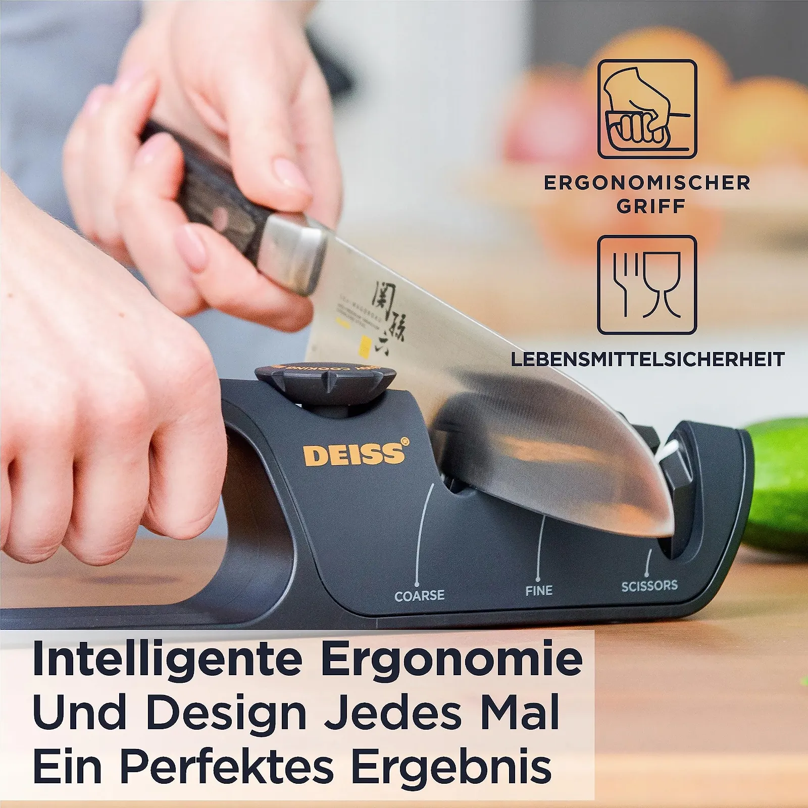 Точилка для ножів Deiss PRO ручна з регульованим кутом 3-етапна чорна, фото №5