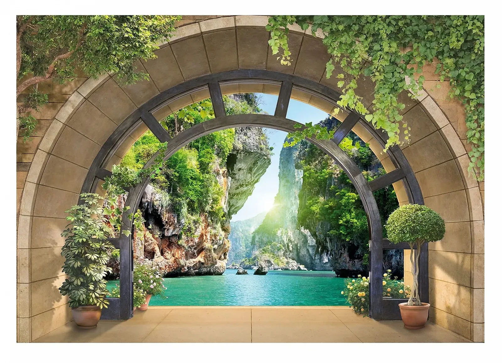 Фотошпалери 11552 VEXXL 3D Effect Window View Флізелінові 3 панелі 312 x 219 см, фото №1