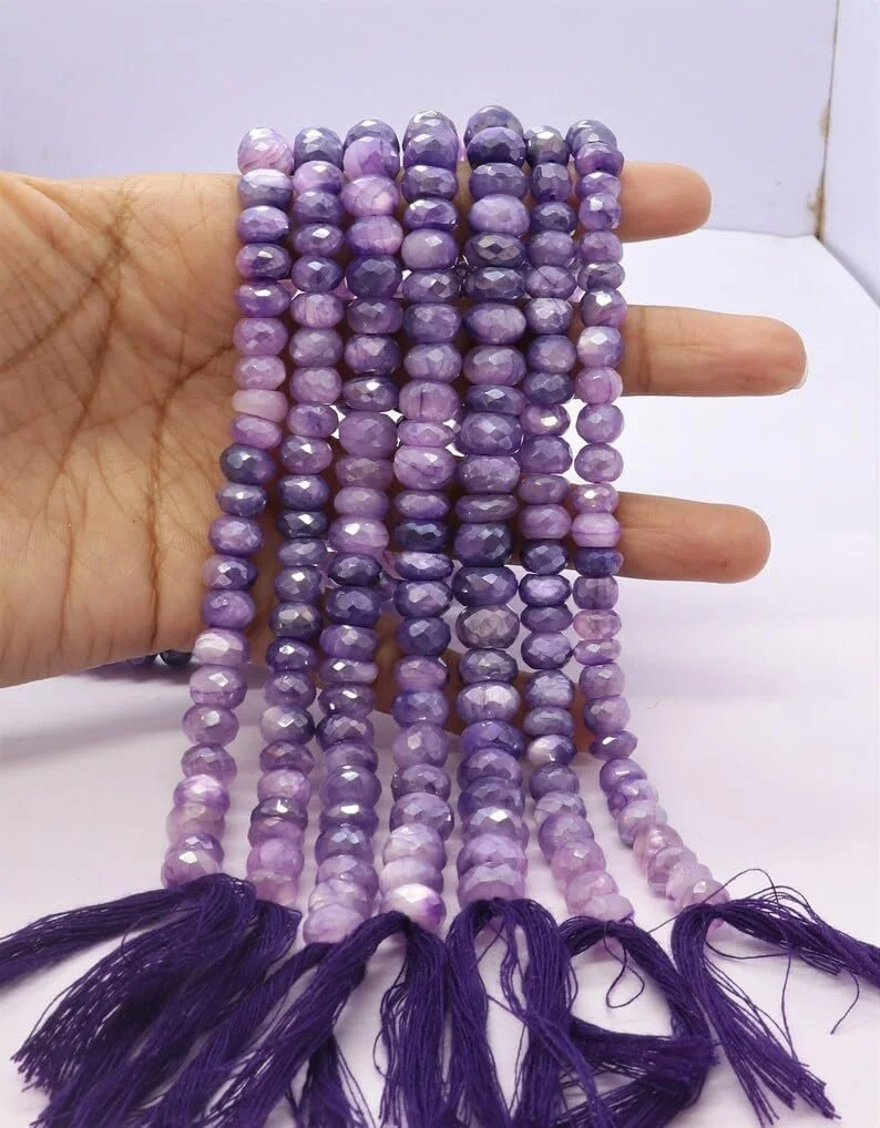 Бусины Лунный Камень, огранка рондель, 7.5-8.5 мм, фиолетового цвета, фото №2