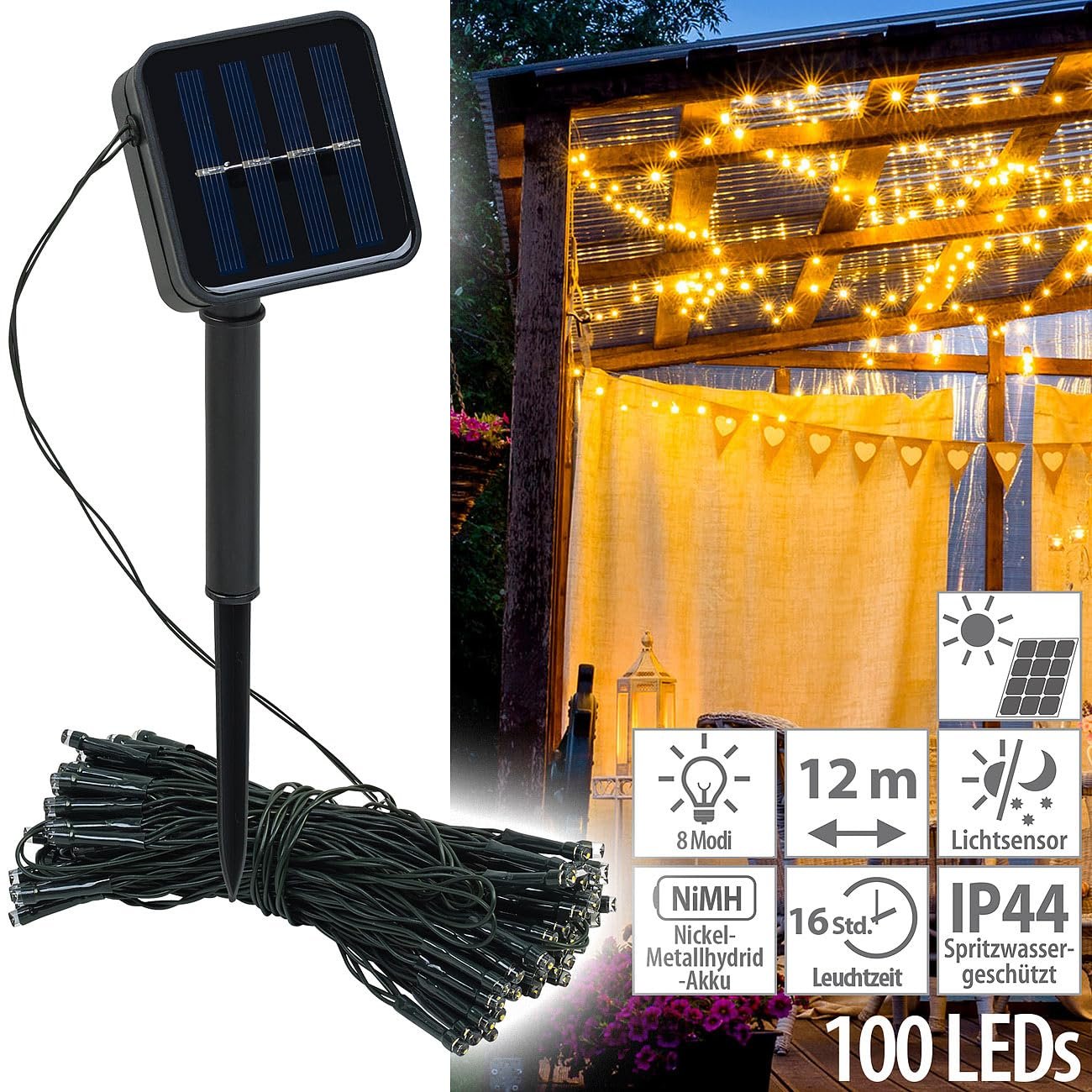 Гірлянда Lunartec Solar 100 LED теплий білий 12 м, фото №3