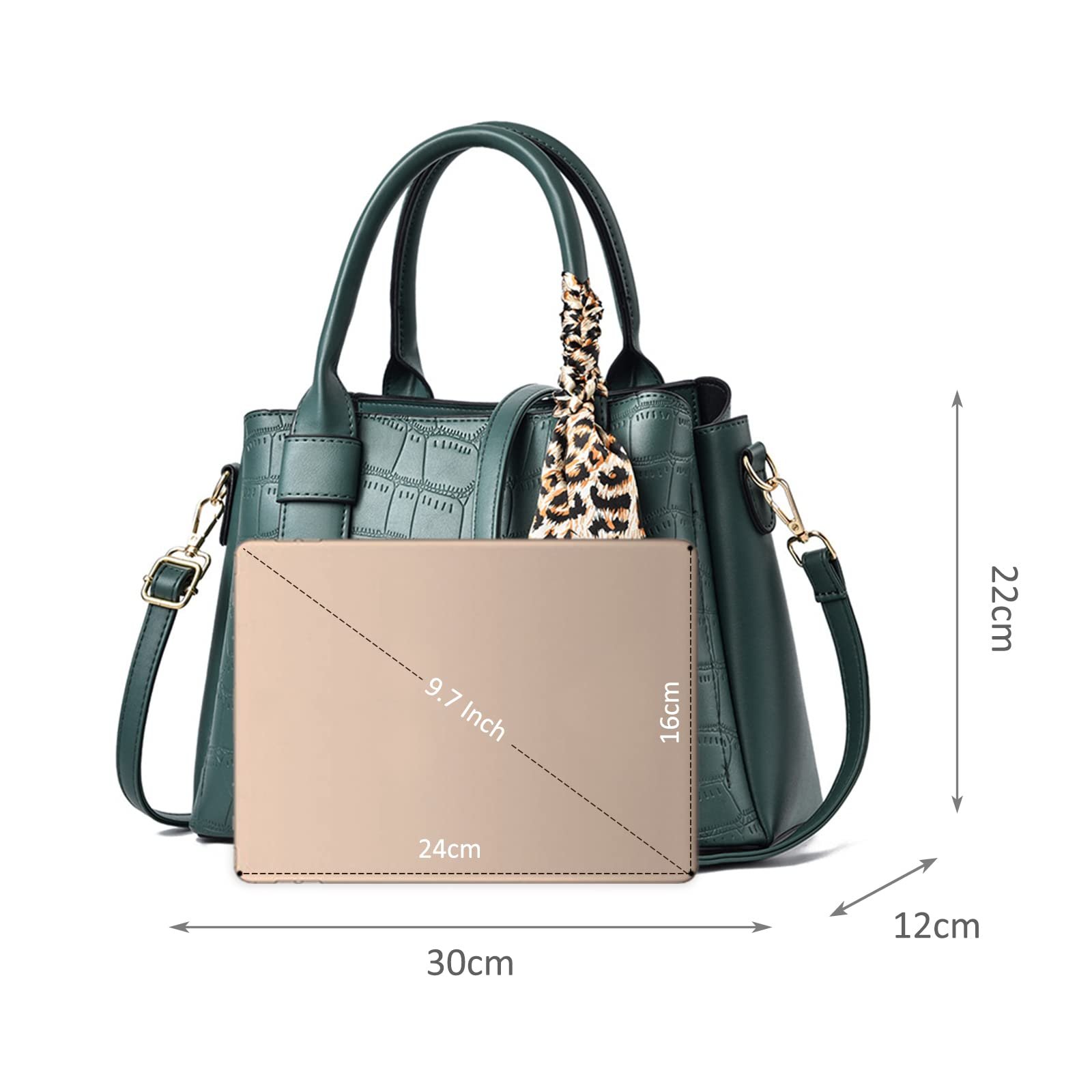 Женская Сумка с Верхней Ручкой NICOLE & DORIS, Ретро, с Тиснением под Крокодила, Зеленая, фото №6