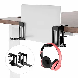 Органайзер для ноутбука на стол с боковым креплением (2 шт. в упаковке) Generic, металлический держатель для ноутбука, регулируемый, без сверления, черный - Фото 1