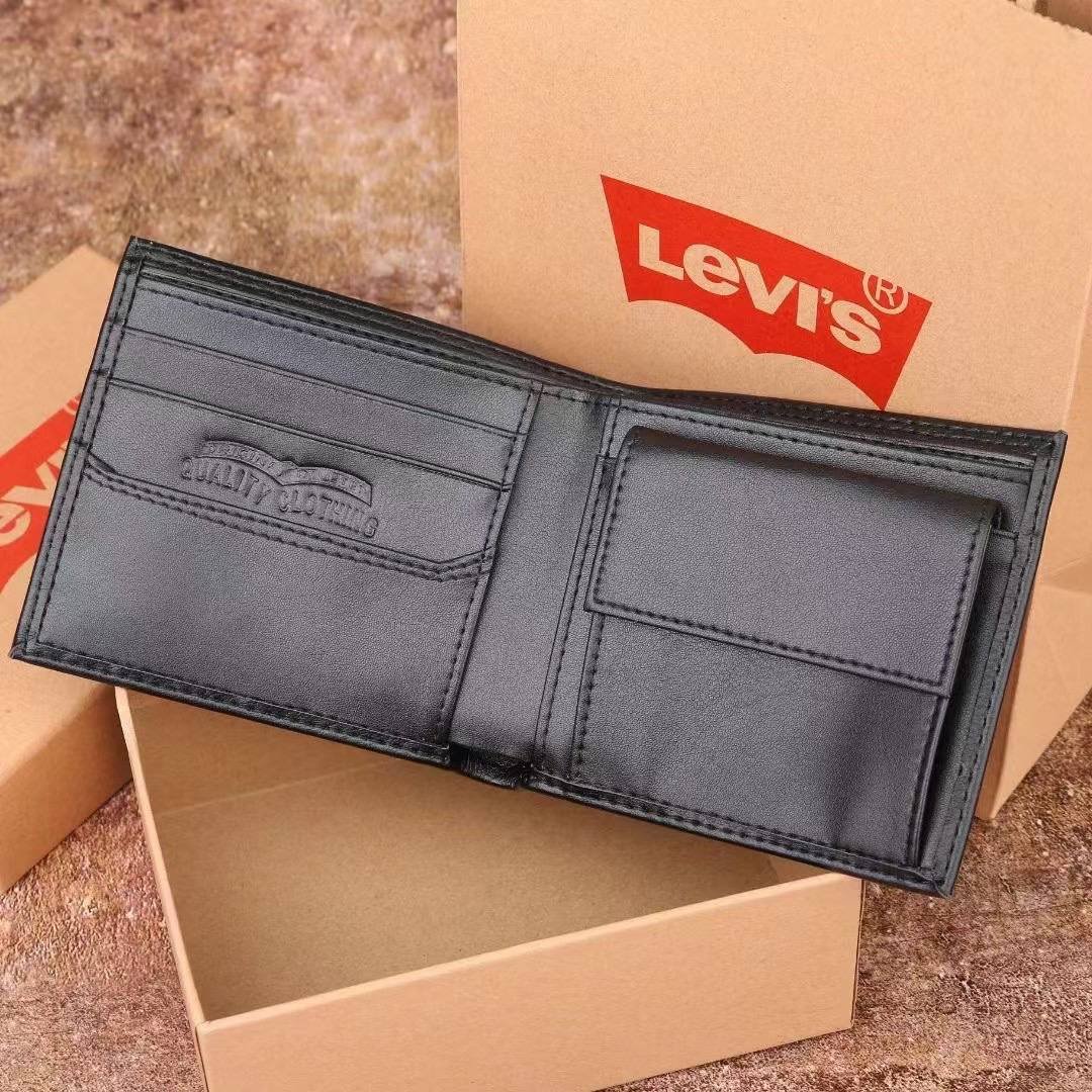 Чоловіче брендовий гаманець із натуральної шкіри Levis чорний в подарунковій коробці, фото №8