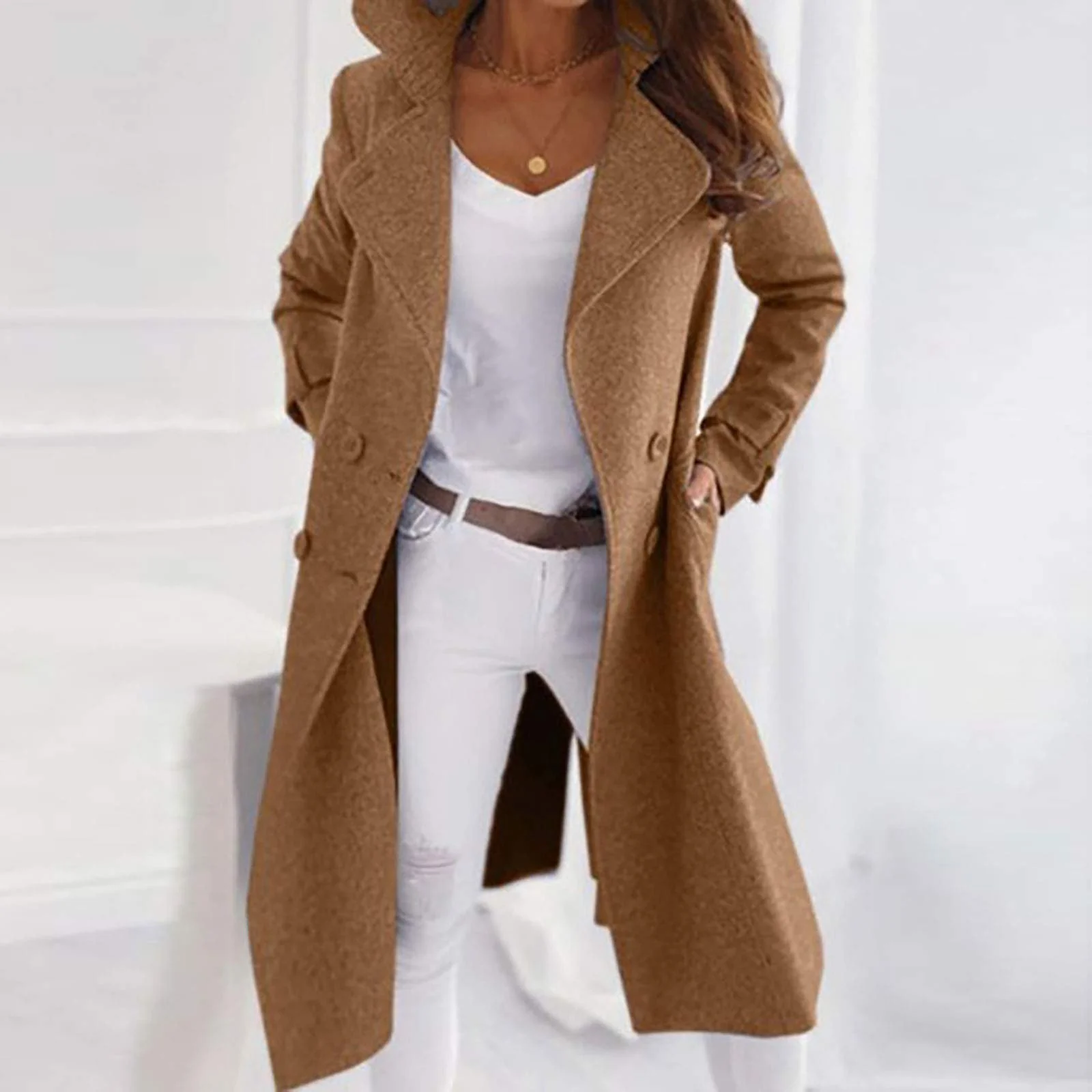 Жіноча куртка-піджак Вовняне пальто Довге з довгими рукавами, фото №2 Жіноча куртка-піджак Вовняне пальто Довге з довгими рукавами, фото №2