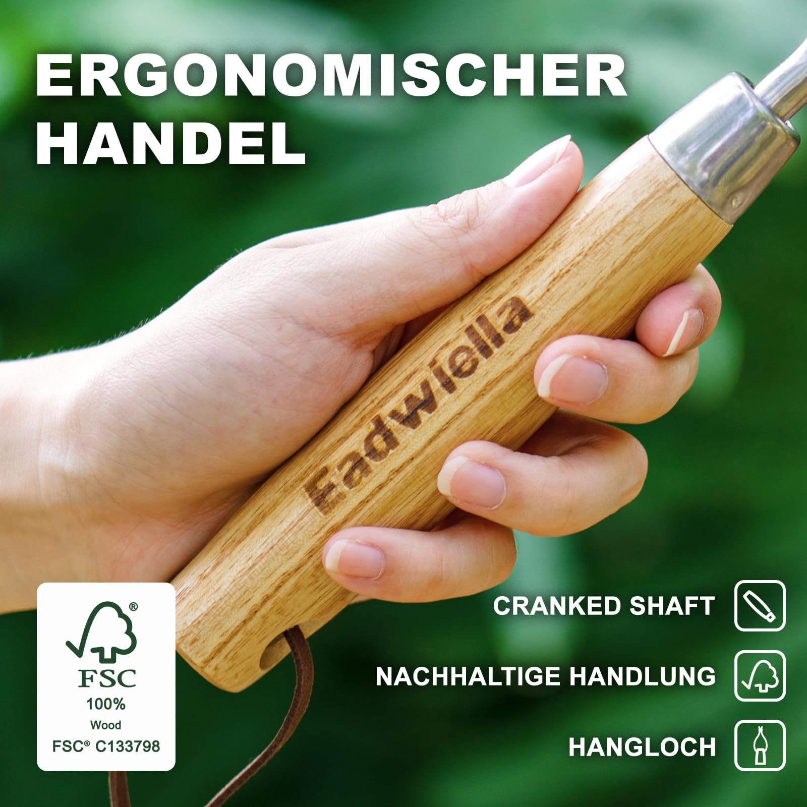 Лопата садовая Eadwiella One Heart Shaped, нержавеющая сталь, с деревянной эргономичной нескользящей ручкой, фото №3