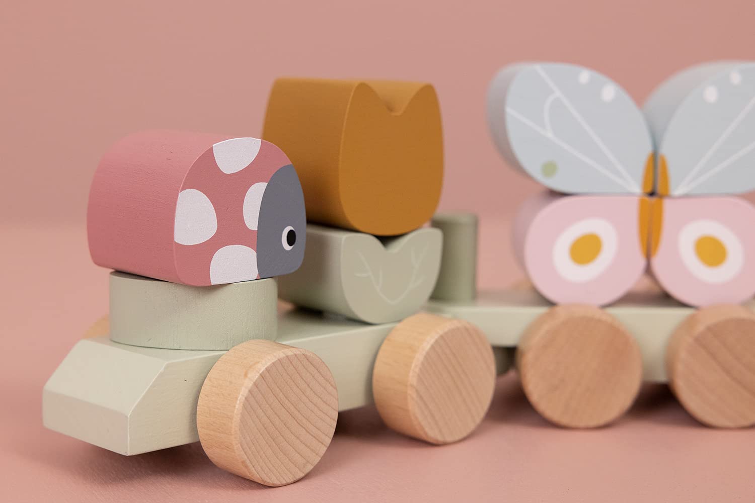 Деревянный поезд Little Dutch 7067 FSC с формами и тяговым шнуром - Цветы и Бабочки, фото №7