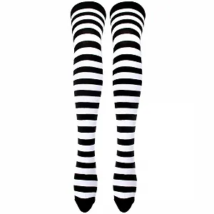 Гетры в полоску вязаные длинные носки выше колена чулки аксессуары для вечернего костюма 2 пары в наборе One Size Black/White, черный/белый synthetic.ua - Фото 1