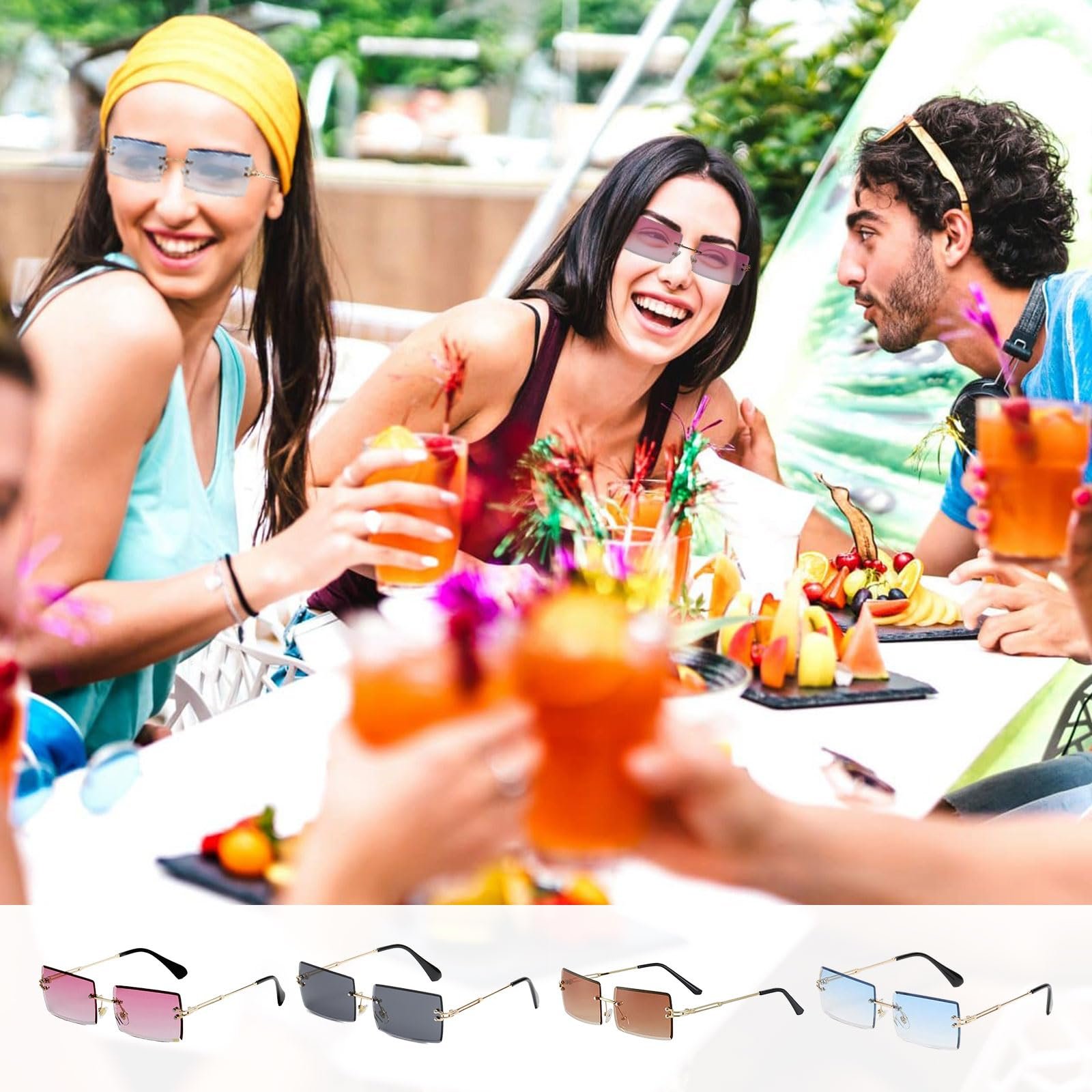 Сонцезахисні окуляри Прямокутні Безрамкові EUPSIIU 4 пари для жінок і чоловіків, фото №6